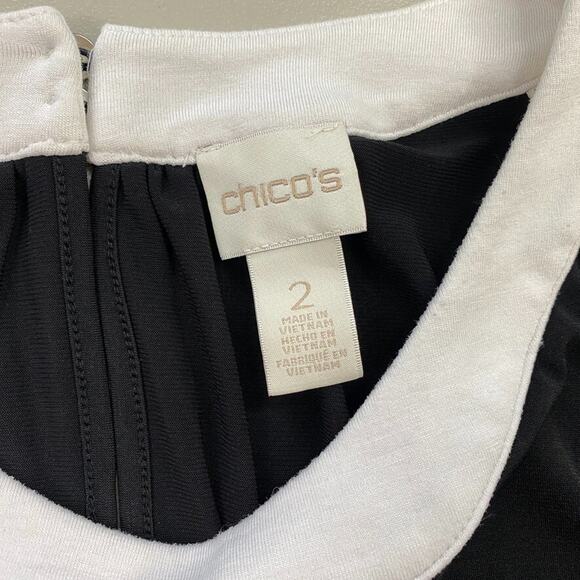 Chicos 2 Cold Shoulder Top Solid Black White Contrast Blouson Going Out Large - Picture 11 of 13